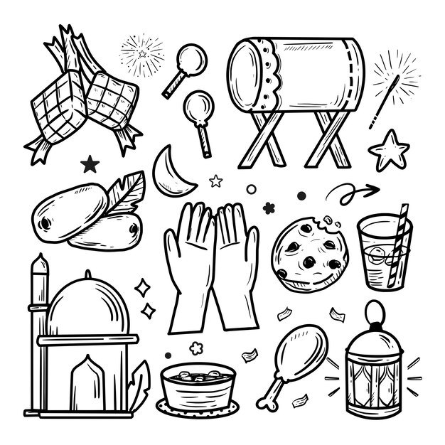 islamic hand drawn sticker doodle set collection