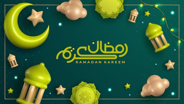 Исламский праздничный баннер в 3D-измерении, подходящий для Рамадана Хари-Райя и Ид аль-Адха