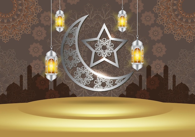 초승달과 모스크 그림으로 디자인된 이슬람 휴일 축하 배너