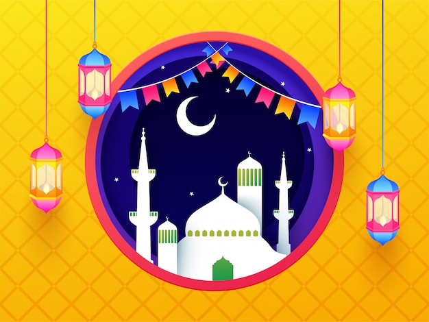 Il mese santo islamico di digiuno, ramadan celebration banner o pos