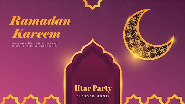 Islamic holy month ramadan kareem banner with moon and mosque vector artwork