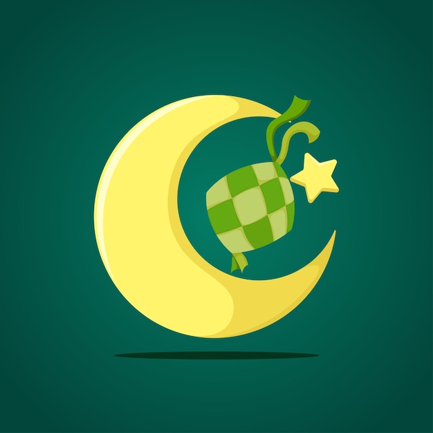 Vector islamic ketupat with crescent moon and stars