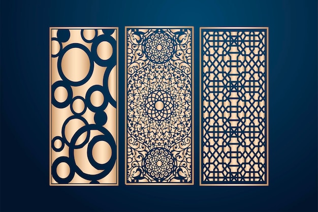 islamic Laser cut ornamental panel templates set decorative lace borders patterns vector