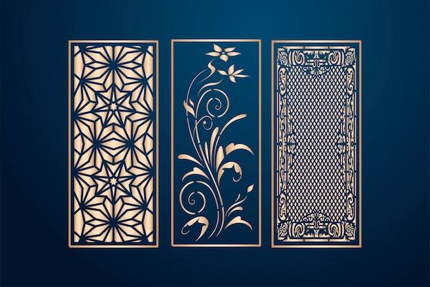 Islamic laser cut ornamental panel templates set decorative lace borders patterns vector