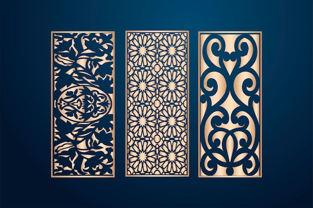 Islamic laser cut ornamental panel templates set decorative lace borders patterns vector