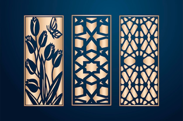 Islamic laser cut ornamental panel templates set decorative lace borders patterns vector