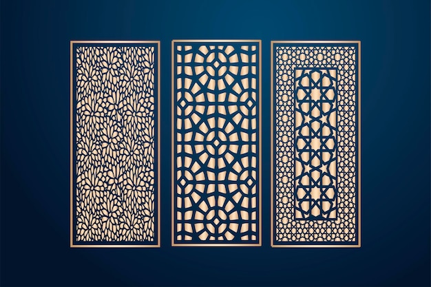 islamic Laser cut ornamental panel templates set decorative lace borders patterns vector