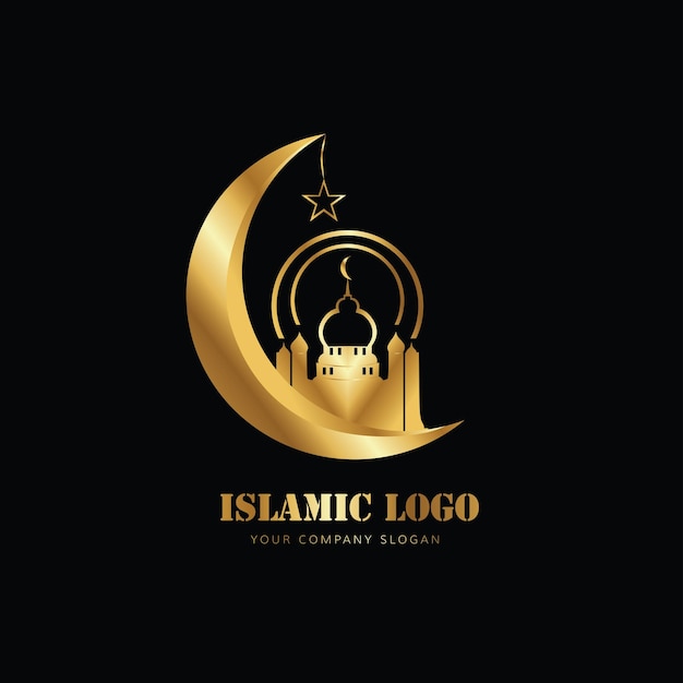 Islamic logo of mosque moon in gold color