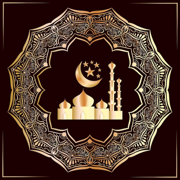 Vector islamic luxury golden mandala design with mosque