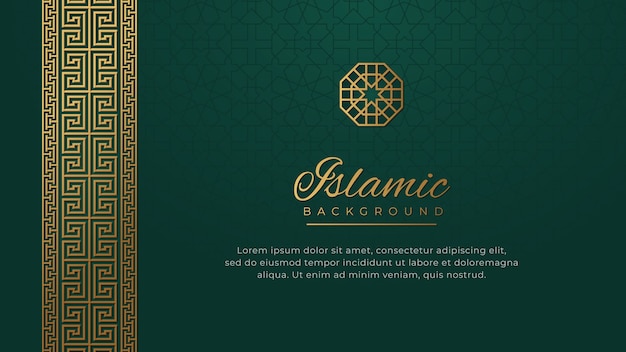 Islamic Luxury Golden Ornament Border Arabesque Pattern Green Background