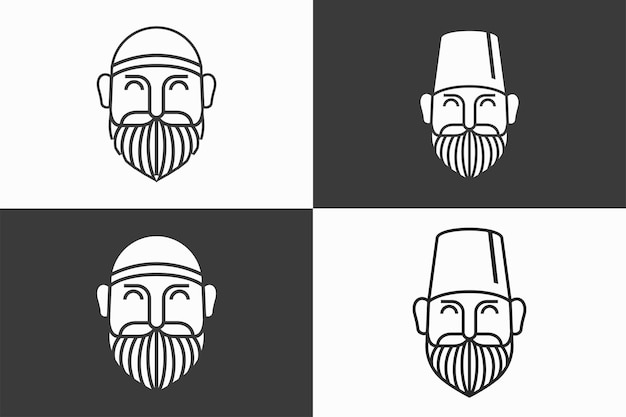 Icona dell'uomo islamico con modello vettoriale di disegno del logo della barba