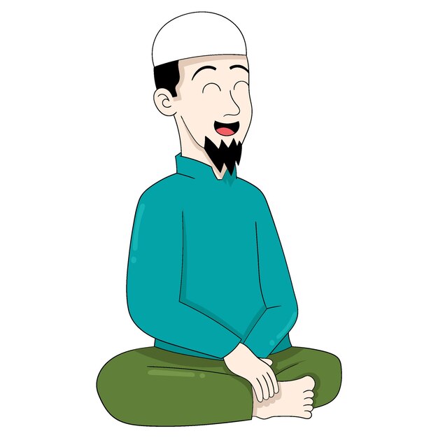 Islamic man is sitting friendly smiling happy