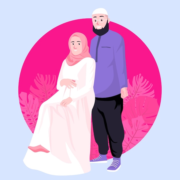 Vector islamic maternity potrait family with family concept illustration