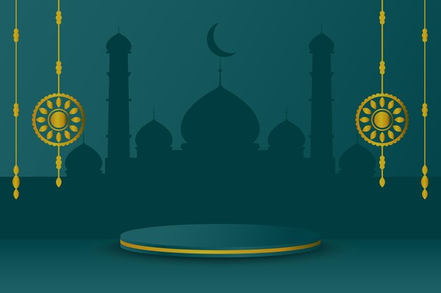 Islamic minimal cylindrical ramadan platform 3d vector podium for product display presentation stage base Vector illustration