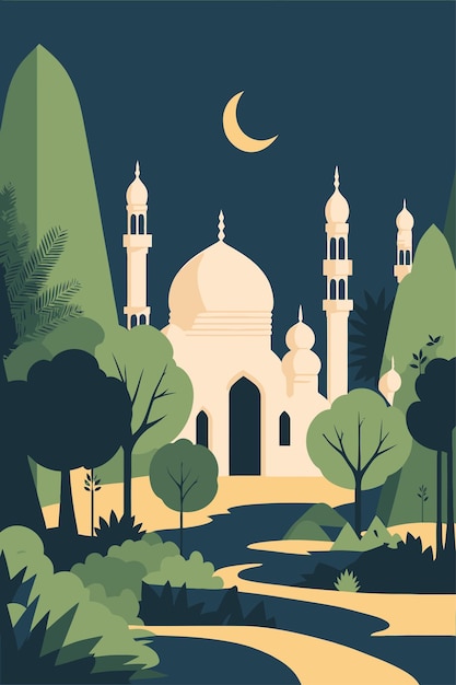 Vector islamic mosque background islam ramadan greeting card design template