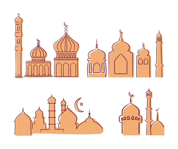 Islamic mosque building with modern graphic line art