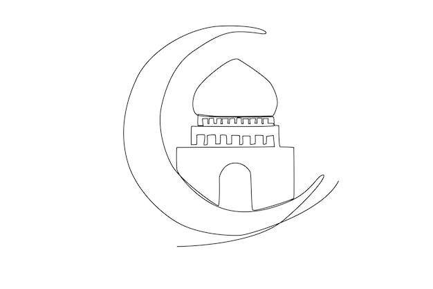 Islamic mosque in the crescent one line art