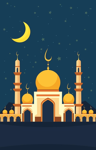 벡터 이슬람 모스크 이드 알 피트르 축제 카드 밤 하늘