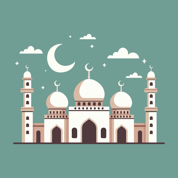 Vettore moschea islamica edificio musulmano in stile piatto illustrazione vettoriale