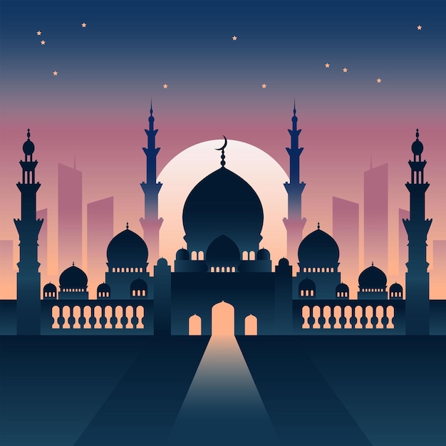 Vector islamic mosque night moon