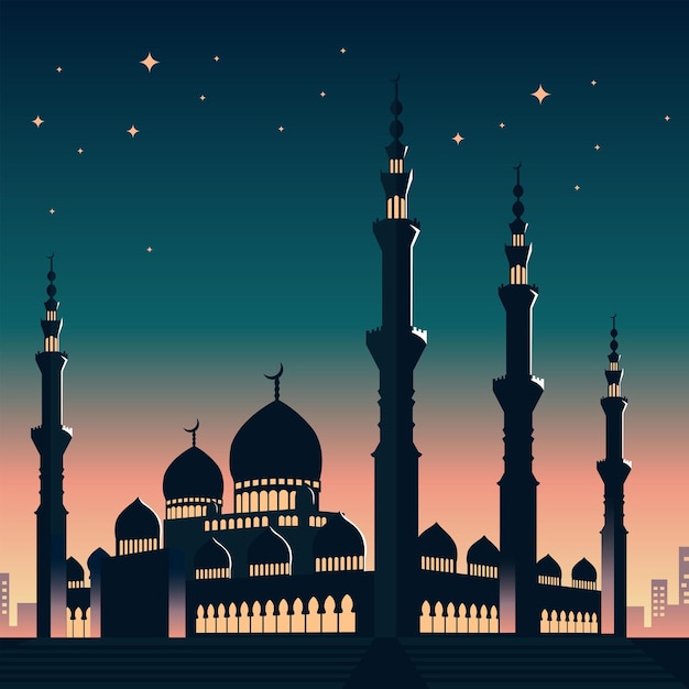 Вектор Исламская мечеть фиолетовая ночь