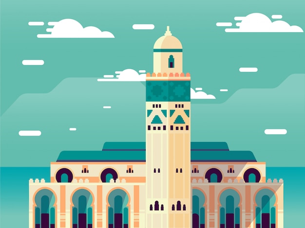 Vector islamic mosque on sky