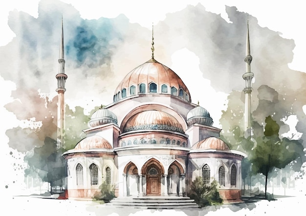 Vector islamic mosque watercolor artwork