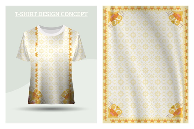 Концепция дизайна футболки с исламским мотивом и золотым цветком