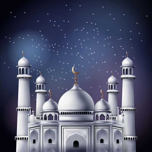 Vettore nuovo anno islamico bella moschea di notte ramadan mubarak