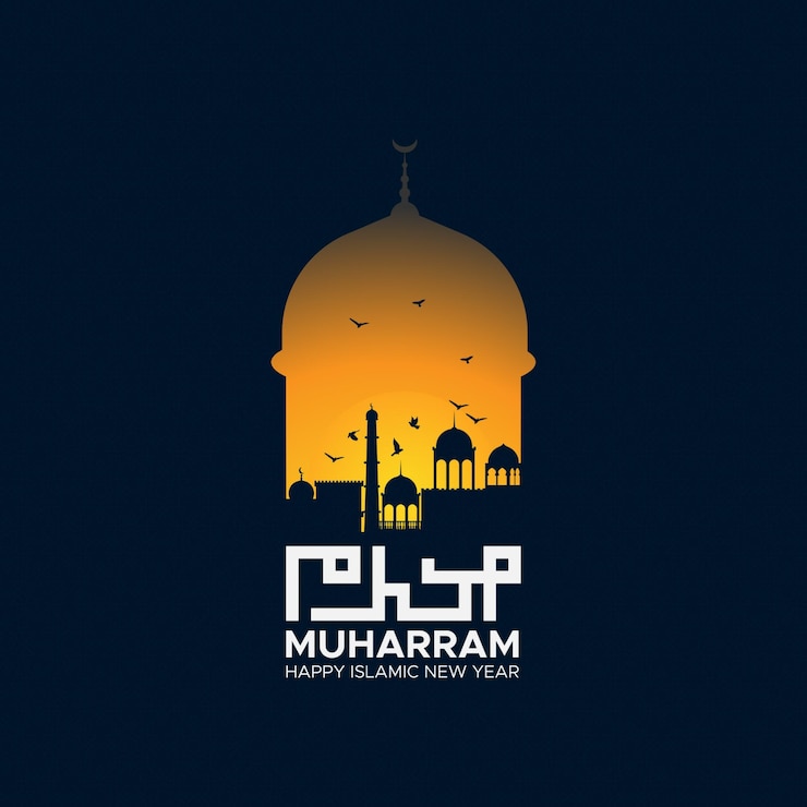 Vector islamic new year design with mosque and birds view at the evening