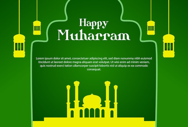 Islamic new year greeting background with green color for template