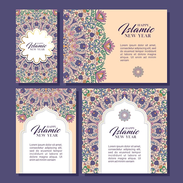 Islamic New Year greeting card template design Premium Vector