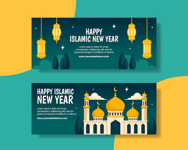 Islamic new year social media stories flat cartoon hand drawn templates background illustration