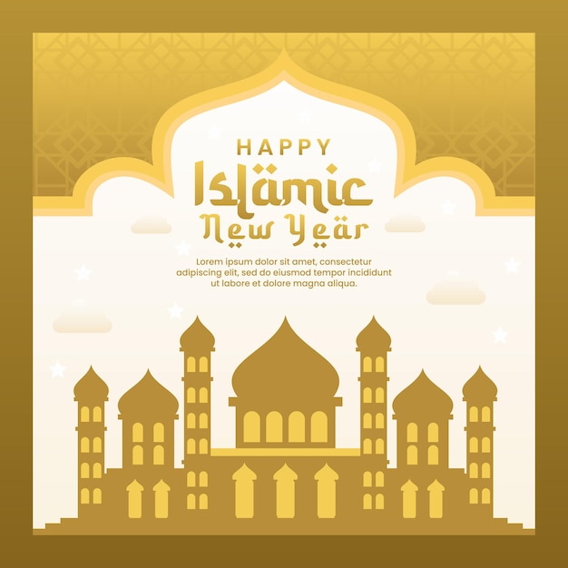 Islamic new year with golden mosque banner background design template