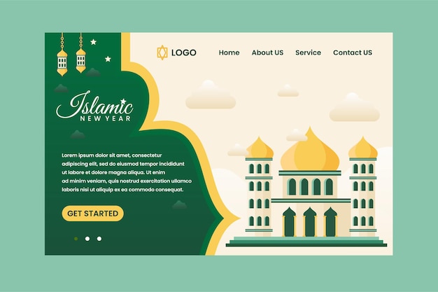 Islamic new year with mosque landing page design template