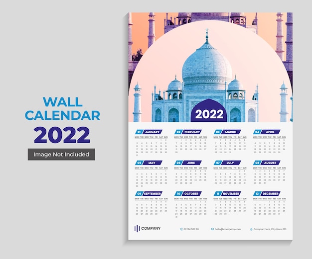 Islamic one page wall calendar design 2022