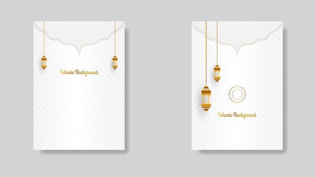 islamic poster design in white and gold with realistic decoration vector illustration