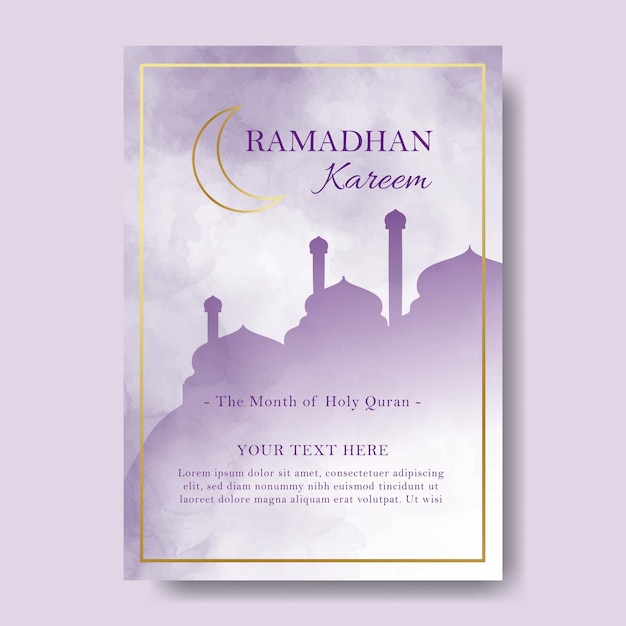 Vector islamic poster watercolor purple abstract ramadhan kareem template