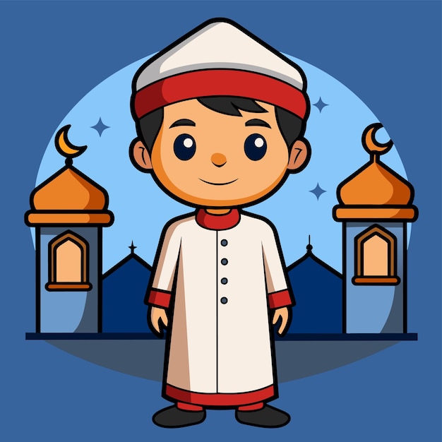 Islamic ramadan celebration iftar party hand drawn mascot cartoon character sticker icon concept