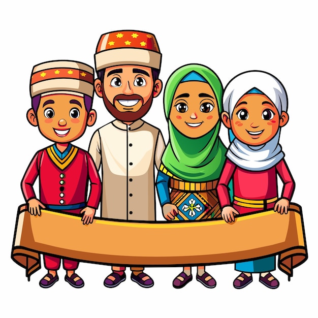 Vector islamic ramadan celebration iftar party hand drawn mascot cartoon character sticker icon concept