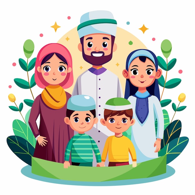 Islamic ramadan celebration iftar party hand drawn mascot cartoon character sticker icon concept