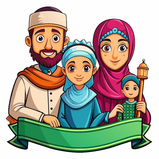 Islamic ramadan celebration iftar party hand drawn mascot cartoon character sticker icon concept