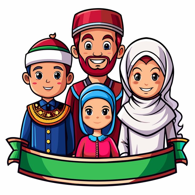 Islamic ramadan celebration iftar party hand drawn mascot cartoon character sticker icon concept