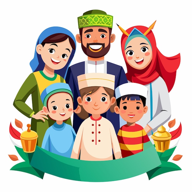 Islamic ramadan celebration iftar party hand drawn mascot cartoon character sticker icon concept