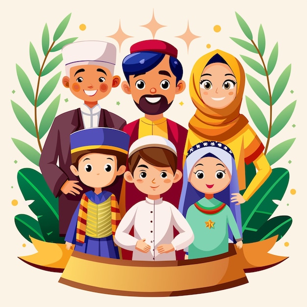 Vettore celebrazione islamica del ramadan festa di iftar mascotte disegnate a mano personaggi di cartoni animati adesivi concetto di icona