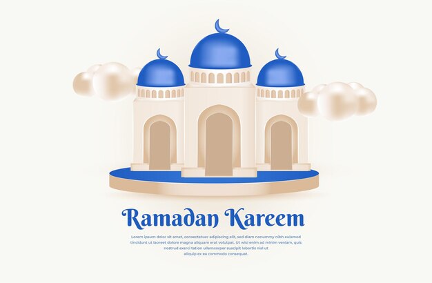 Islamic ramadan greetings composition with mosque 3d