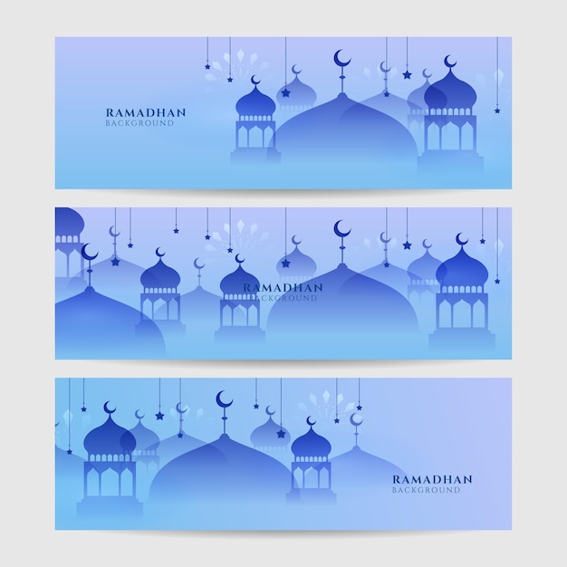 Исламский Рамадан Карим баннер фон с полумесяцем луна звезда мечеть фонарь векторная иллюстрация Рамадан красочный широкий дизайн баннера фон