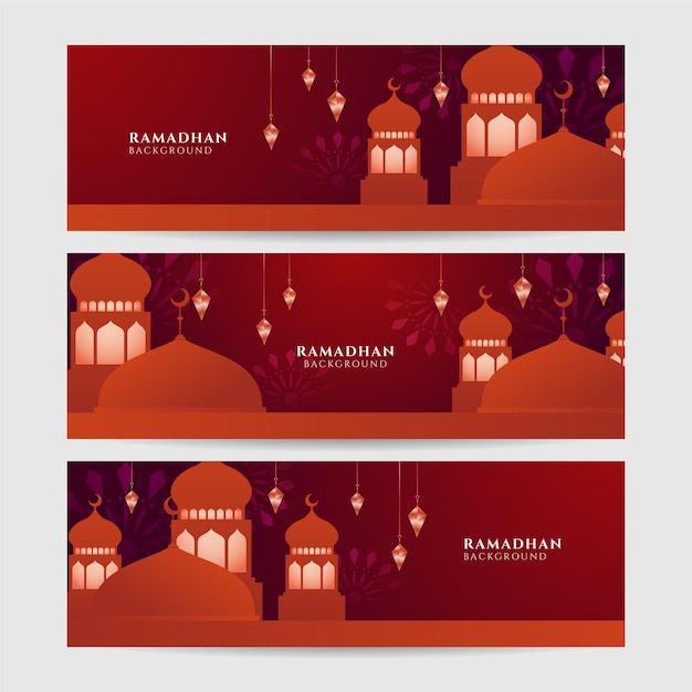 Islamic ramadan kareem banner sfondo con motivo a mezzaluna luna stella moschea lanterna illustrazione vettoriale ramadhan colorato ampio banner design sfondo