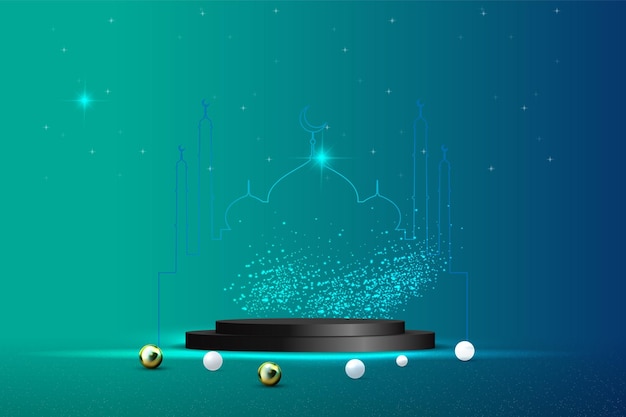 Islamic Ramadan Kareem greeting background with 3d podium