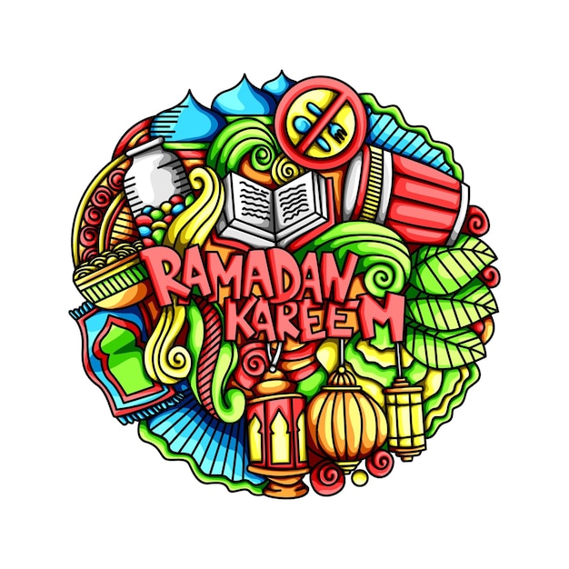 Islamic Ramadhan Kareem Mosque Quran Colorful Element Art Doodle